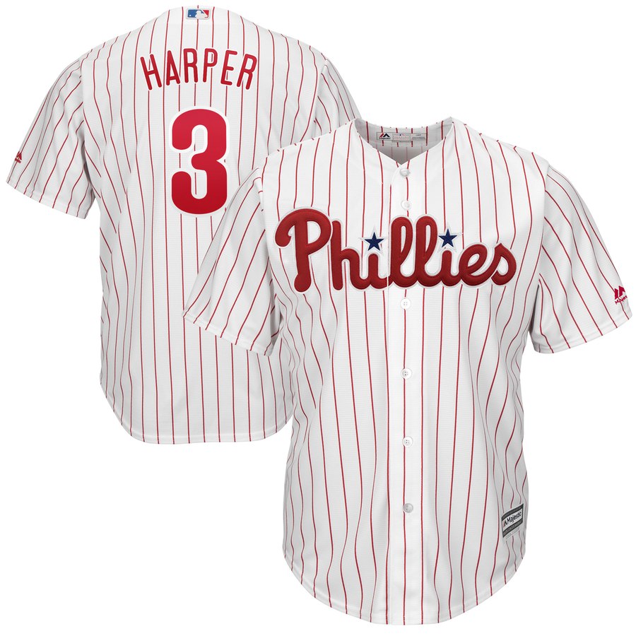 bryce harper phillies jersey in white pinstripe by majestic