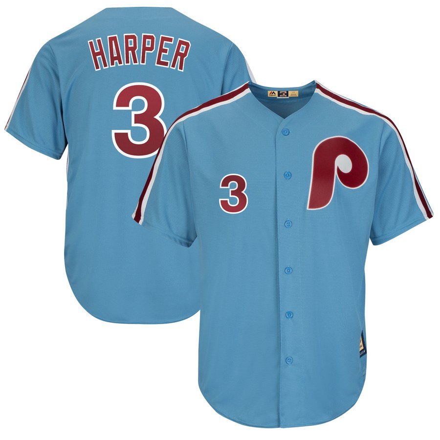 blue throwback bryce harper phillies jersey by majestic in S-2X 3X 3XL 4X 4XL