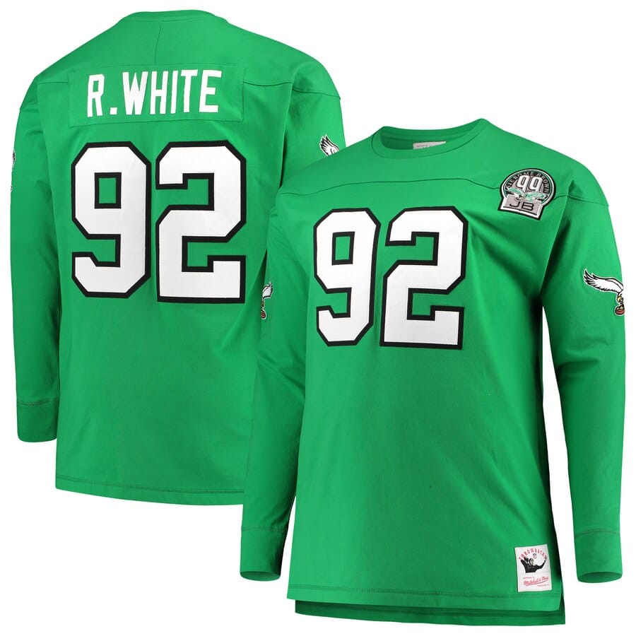 Reggie White Eagles Long Sleeve Jersey - Shirt #92 Green
