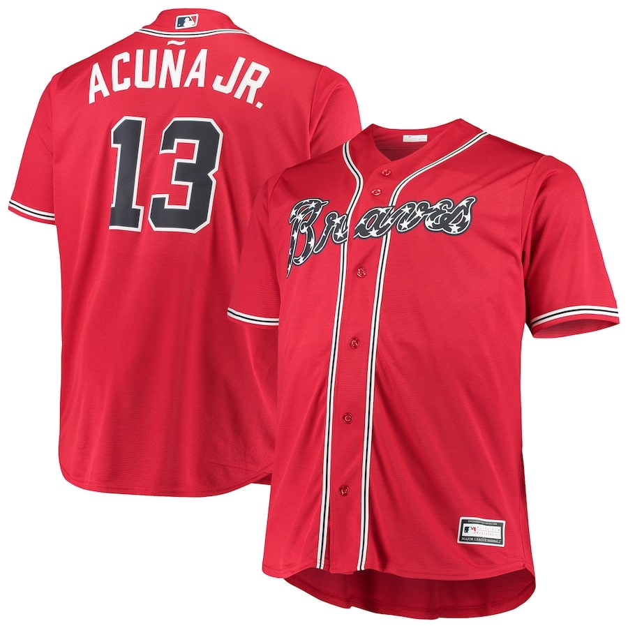 Ronald Acuna Jr Jersey Big & Tall 2X 3X 4X 5X 6X XLT-5XLT Blue, Red