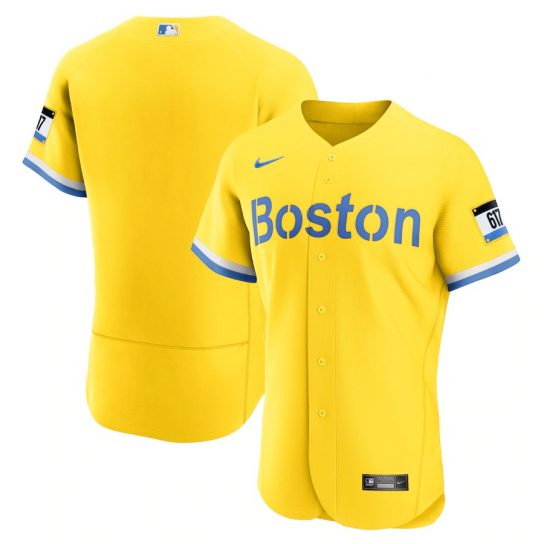 Red Sox Yellow Jersey & Baby Blue Boston Marathon Tribute