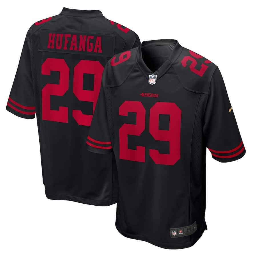 Talanoa Hufanga jersey - black alternate with red lettering - Made by Nike