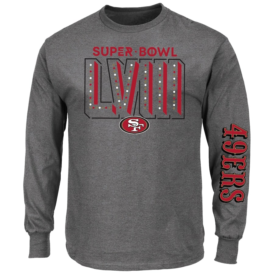 Gray SF 49ers Long Sleeve Super Bowl LVIII Tee Shirt